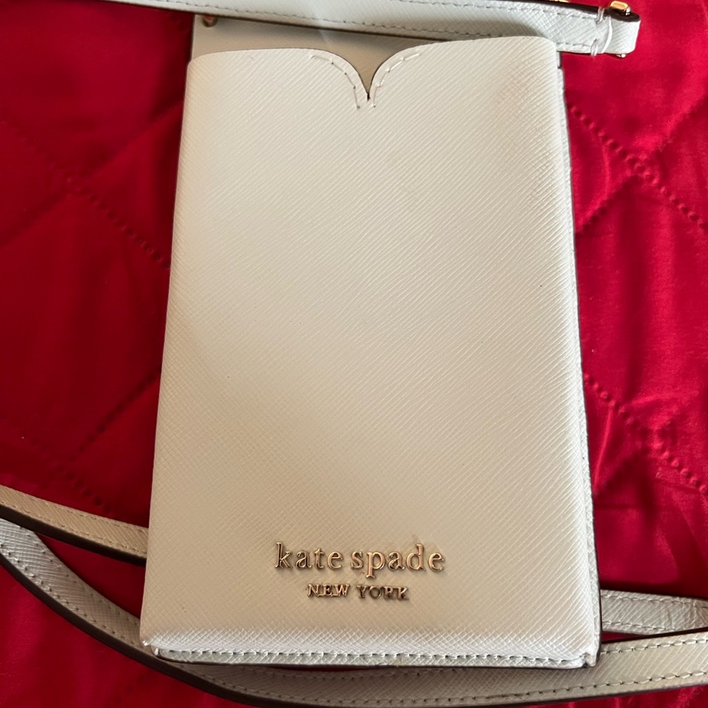 kate spade Light Blue Saffiano Crossbody Phone Wallet/Card Holder with Gold Logo